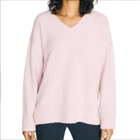NWT Sanctuary Cream V-Neck Teddy Soft Pullover Sweater Plus Size 3X Pink Nubby - Picture 1 of 4